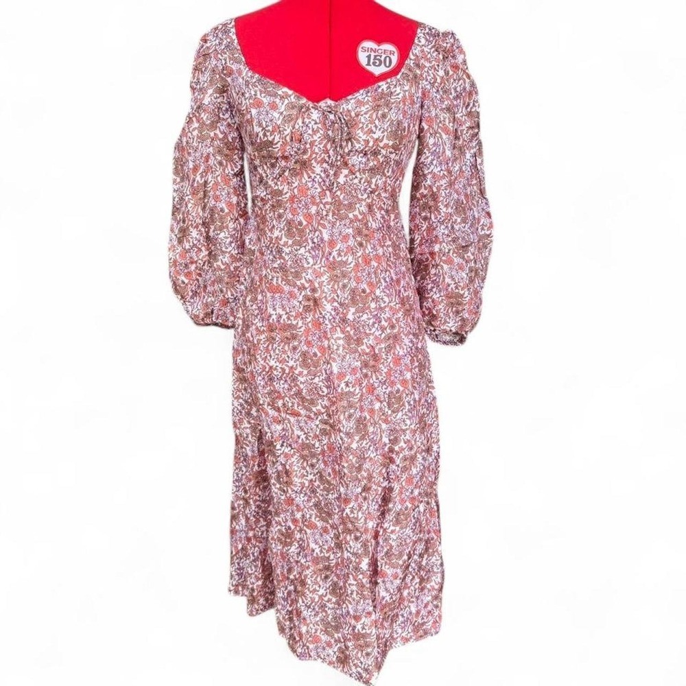 J.Crew Sweetheart Long-Sleeve Midi Dress Fête Floral Size 0 Cottagecore Romantic
